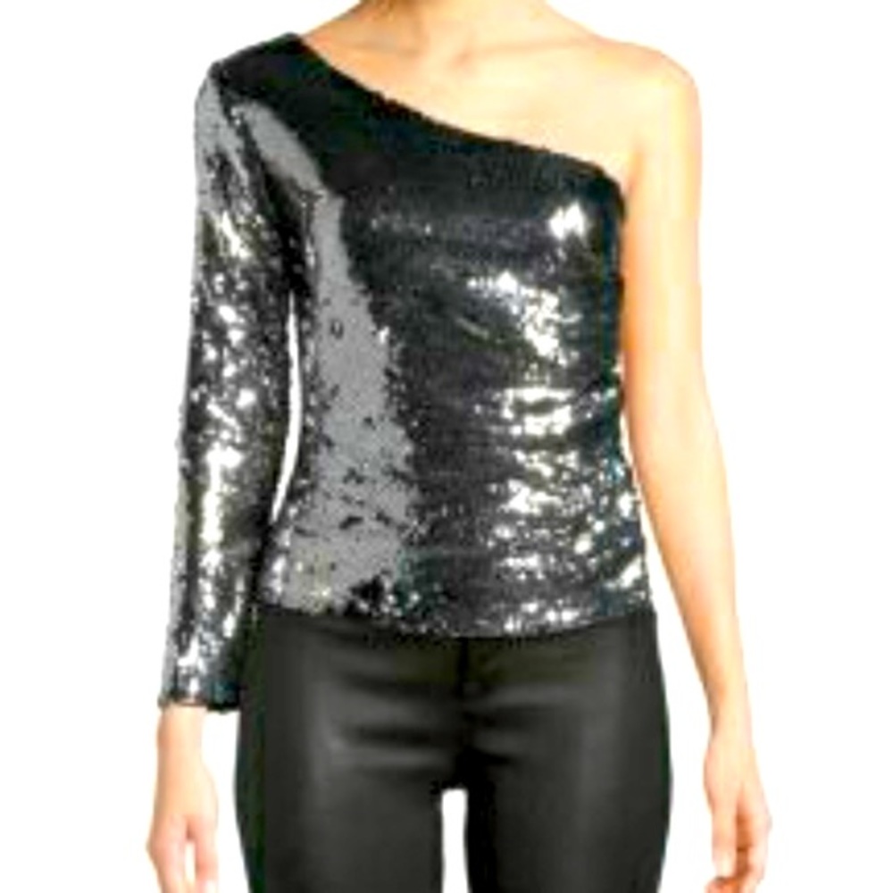 Silver sequin one shoulder top from Stylekeepers in size M